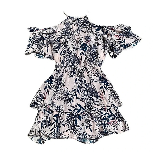 Parker Lianna Silk Floral Cold Shoulder Ruffle Dress XS Pink Wedding Guest - Picture 3 of 14